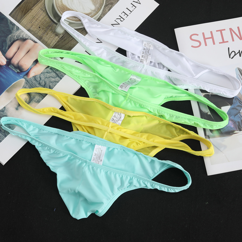 新款冰丝内裤男三角丁字裤低腰时尚纯色性感超薄男士夏季内裤薄款