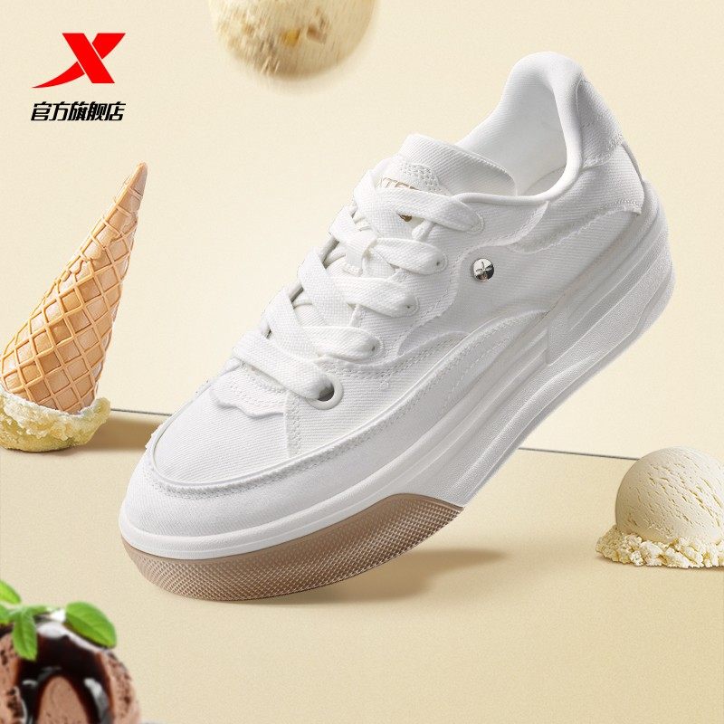 特步雪糕鞋|女鞋帆布鞋2025秋季新款板鞋休闲鞋运动鞋软底增高鞋