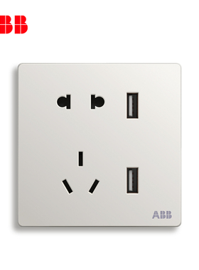ABB开关插座面板轩致无框雅典白色10A五孔带双USB充电二三插AF293