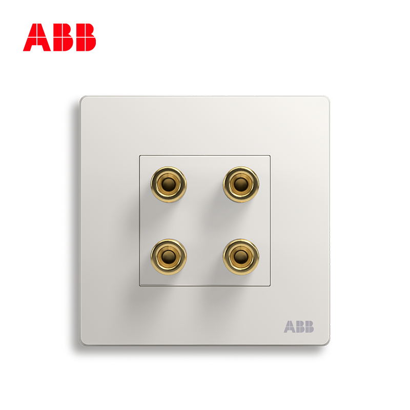 ABB开关插座无边框轩致雅典白86型开关面板四位音响端子插座AF342