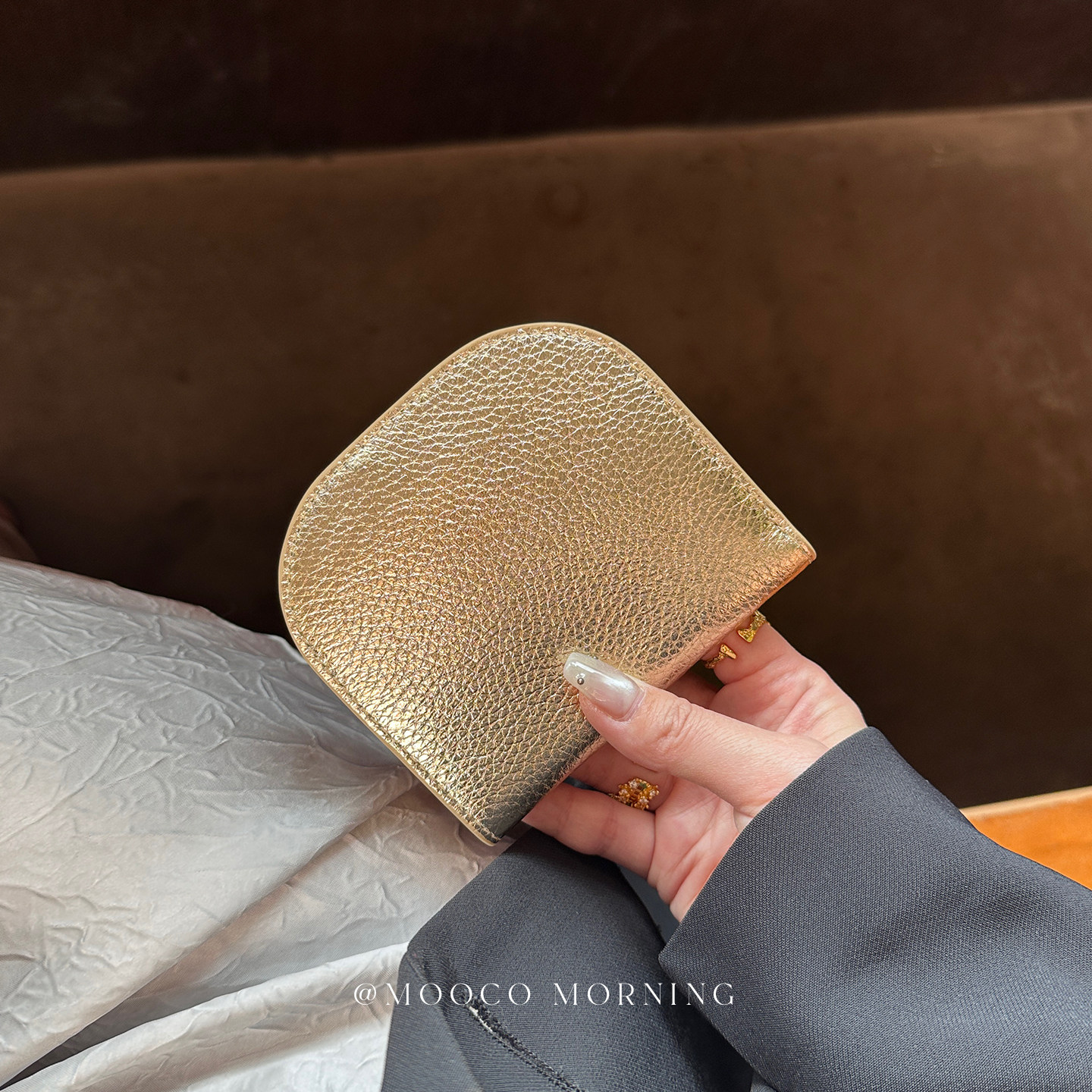 日韩风女士短款钱包金色迷你轻便真皮小钱包2026新款便携简约百搭