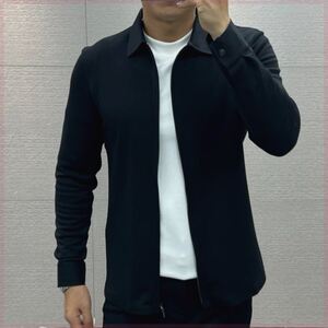 fimos精品男装15店男士萨克逊羊毛醋酸拉链款翻领针织夹克经典