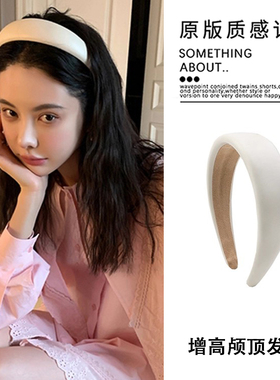 博主同款白色pu皮发箍2025秋冬爆款网红增高颅顶方圆脸头箍压发卡