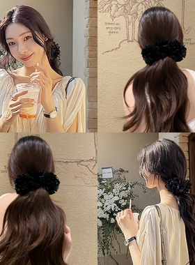 易梦玲同款黑色花朵香蕉夹饱满高版本大号马尾夹后脑勺竖夹扭扭夹