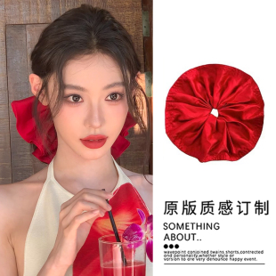 迪迪不畏同款超大裙摆红色大肠发圈2026新款高级感头绳扎马尾发饰