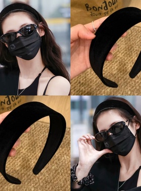 韩国anna同款黑色宽边丝绒发箍女秋冬高级感气质压发卡头箍发饰