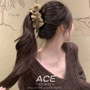 氛围感法式 高级感高马尾发夹发饰 慵懒风褶皱蝴蝶结香蕉夹2026新款