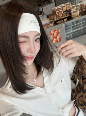 韩国设计款烫钻蝴蝶结白色发带弹力棉运动头巾外出时尚美式束发带