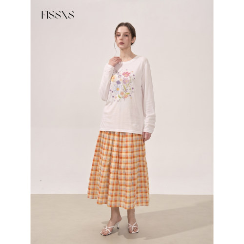 FISSXS 夏季轻薄透气防晒罩衫长袖甜美格子半身裙套装女
