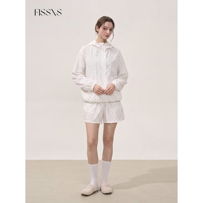 FISSXS 夏季轻薄UPF50波点休闲宽松连帽长袖防晒服裤子套装女