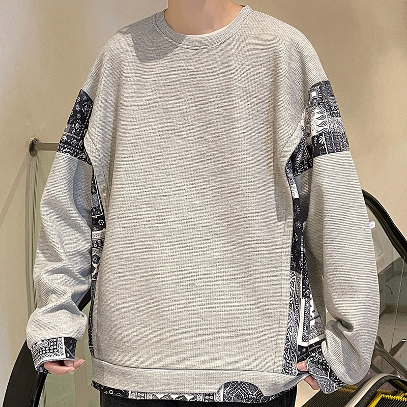 主推假两件拼接刺绣卫衣大码男港风休闲百搭打底衫Y6727P32,男装卫衣,星座914