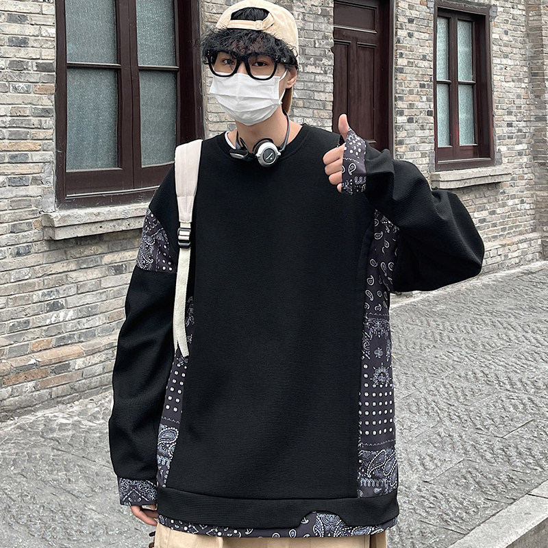 秋季拼接刺绣卫衣大码男港风休闲百搭打底衫Y6727P32,男装卫衣,星座914
