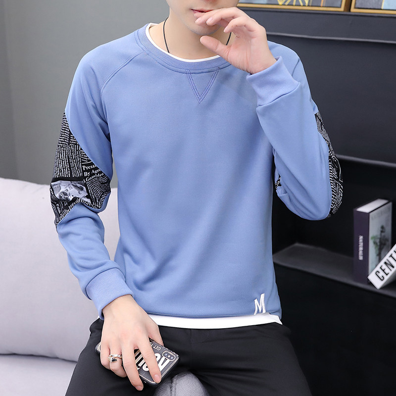 大码拼接印花卫衣青少年港风休闲宽松上衣打底衫6723P26,男装卫衣,星座914