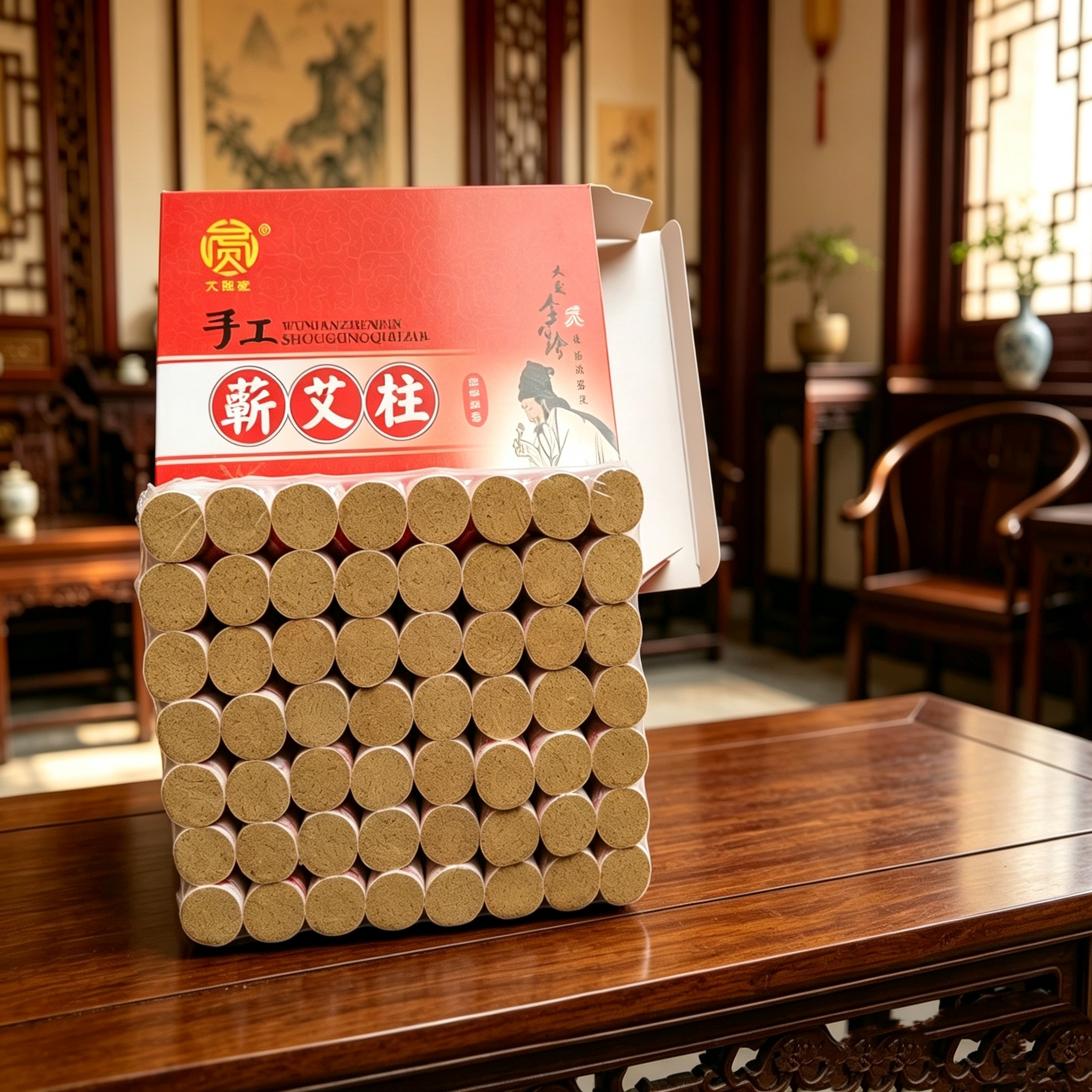 蕲艾柱五年陈纯艾灸条40:1艾绒艾段手工艾灸艾源堂眼灸买两盒包邮