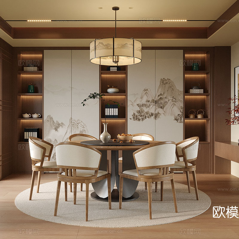 宋式美学国风岩板餐桌圆形饭桌现代简约实木圆桌民宿酒店中古饭桌,住宅家具,实木餐桌,淘宝优惠券,粉丝福利购,淘宝优惠卷