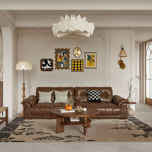 美拉德风云朵真皮沙发大象耳朵纳帕纳帕棕色客厅软包沙发设计师款