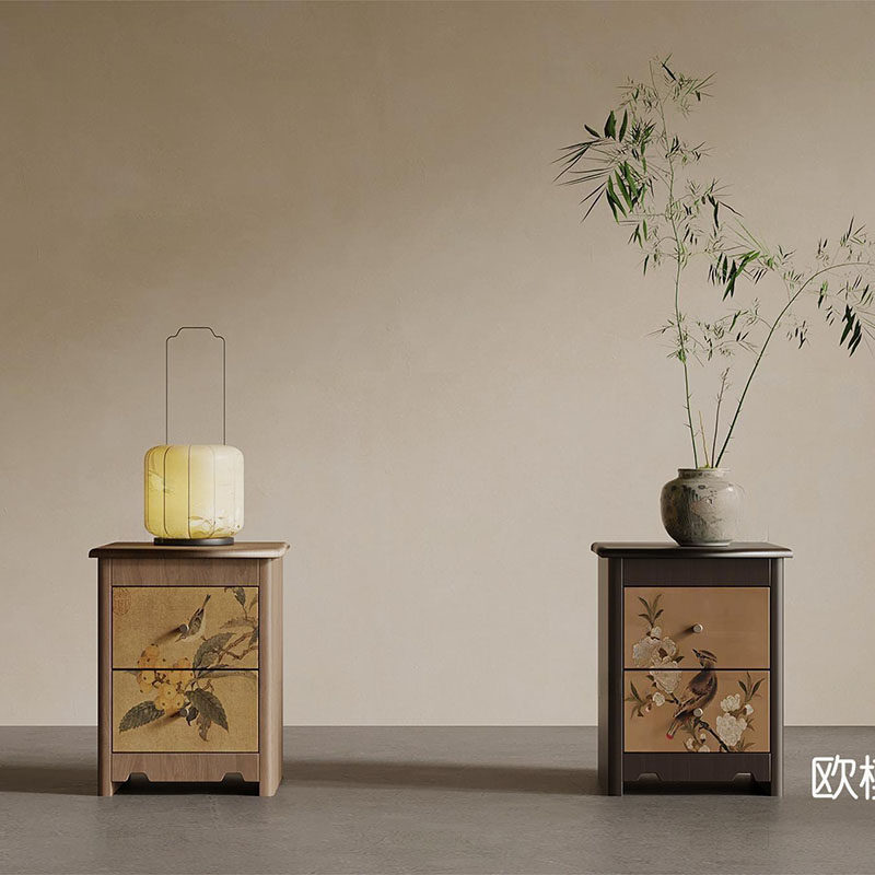 宋式美学彩绘实木床头柜中式复古花鸟图案双门床边柜酒店国风斗柜,住宅家具,床头柜,淘宝优惠券,粉丝福利购,淘宝优惠卷