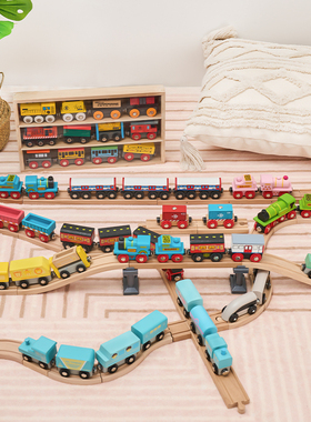 木质磁力火车轨道场景汽车配件路标手动推车兼容hape小米BRIO玩具