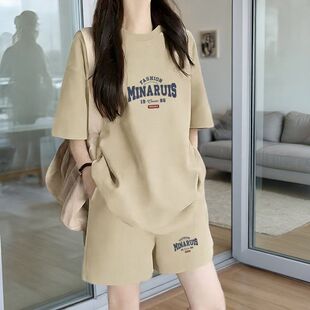 跑步两件套短裤短袖t恤女夏装新款百搭显瘦宽松大码休闲运动套装