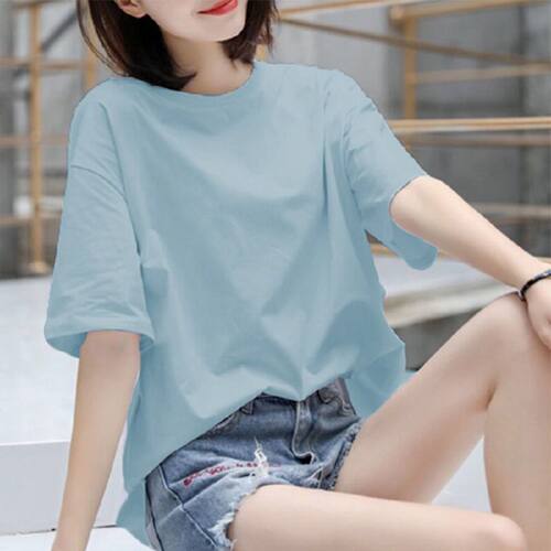 100%纯棉短袖t恤女纯色宽松大码夏半袖上衣服新款体恤韩版打底衫