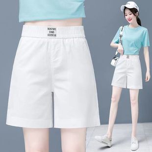 纯棉休闲五分短裤女夏季新款高腰宽松直筒阔腿a字热裤松紧腰裤子