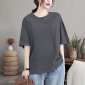 体恤休闲打底衫 100%纯棉韩版 半袖 大码 时尚 纯色上衣宽松女t恤短袖