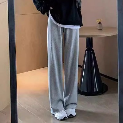 小个子运动阔腿裤女秋冬季加绒加厚高腰宽松显瘦百搭直筒休闲卫裤