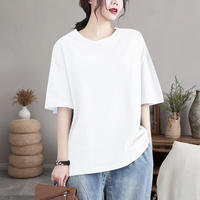 100% pure cotton large-sized short-sleeved T-shirt for women, solid color Korean-style T-shirt, loose half-sleeved top, fashionable round-neck base layer thumbnail 2