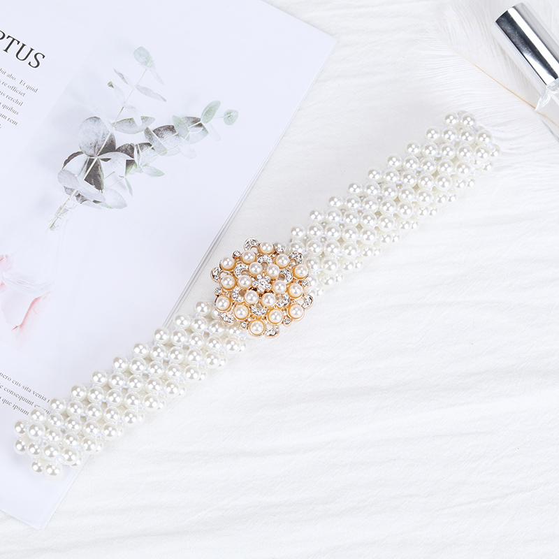 花朵珍珠腰带女士配裙子毛衣甜美时尚百搭宽腰封韩版水钻松紧腰链