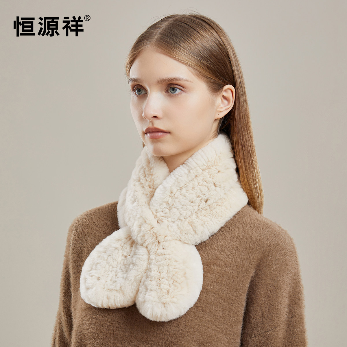 真獭兔毛围巾简约皮草编制毛毛围脖双面毛绒加厚毛领子女
