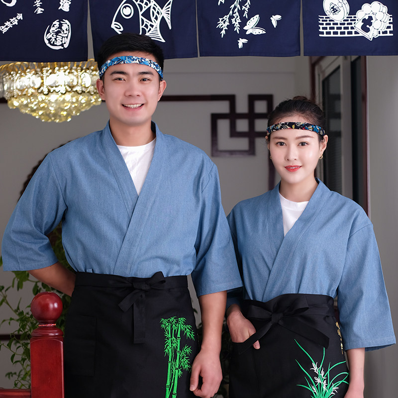 日式牛仔厨师韩国刺身工装工作服