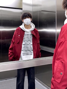 美式 网红痞帅棒球复古外套上衣潮 网红设计感拼接飞行夹克男春秋季