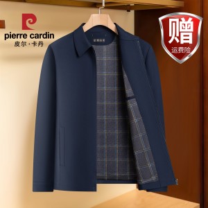皮尔卡丹中年男士外套春秋桑蚕丝商务行政夹克中老年新款官方正品