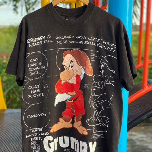 T恤潮 复古质感短袖 Grumpy小矮人创意潮牌小领口半袖 高街休闲美式