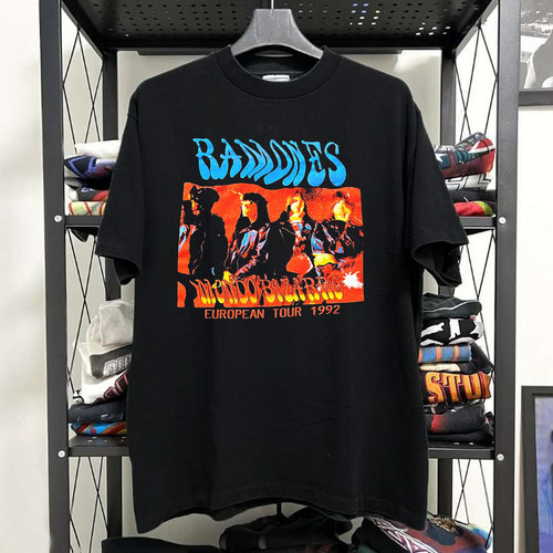 Ramones巡演美式复古朋克ore短袖T恤痞帅暗黑慵懒风post-punk半袖