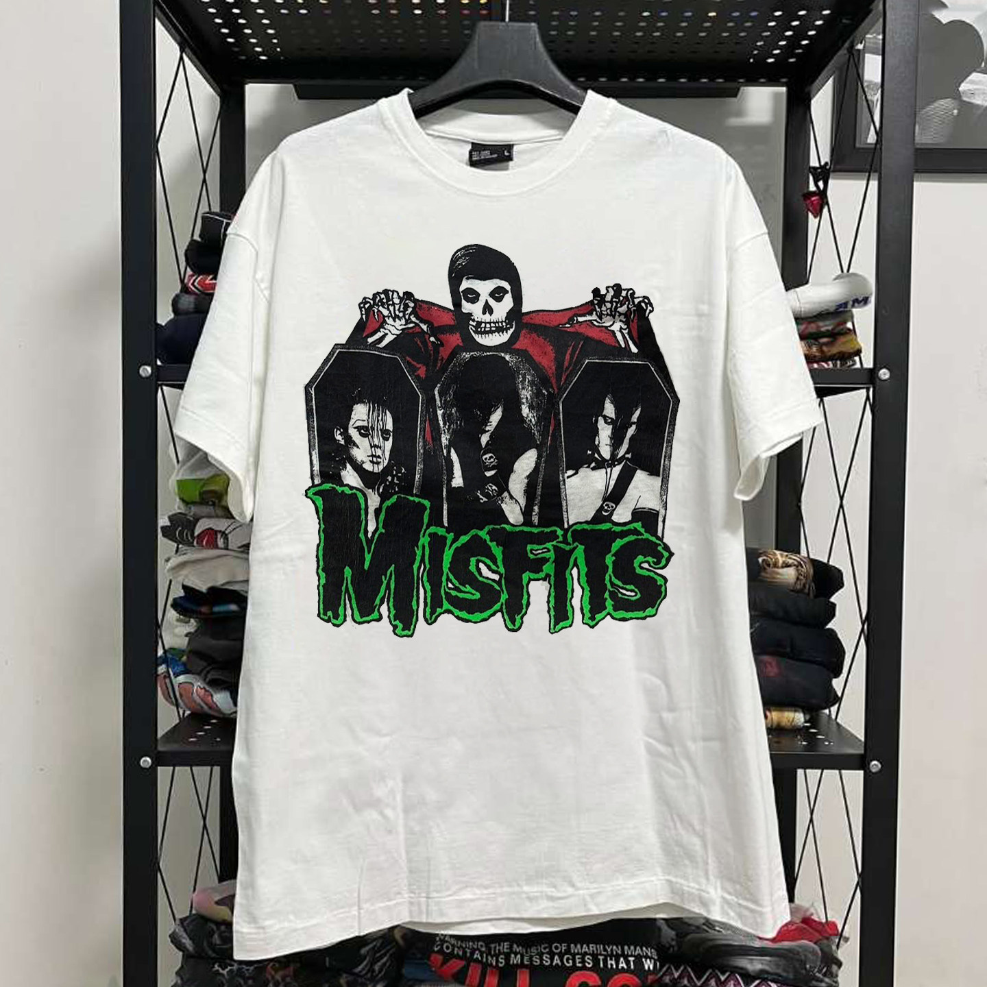 Misfits乐队哥特摇滚美式复古post-punk暗黑潮流落肩潮牌短袖T恤
