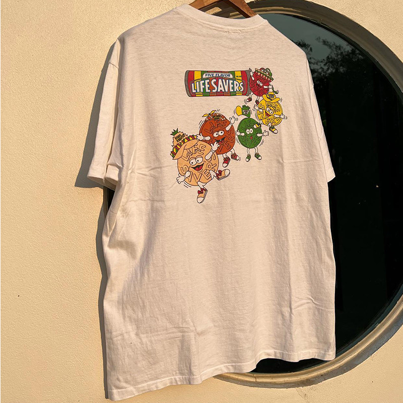 美式复古卡通vintage短袖bf学院风质感T恤街头百搭男女圆领半截袖