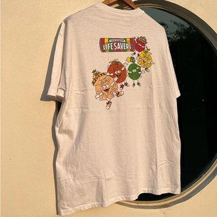 bf学院风质感T恤街头百搭男女圆领半截袖 美式 复古卡通vintage短袖