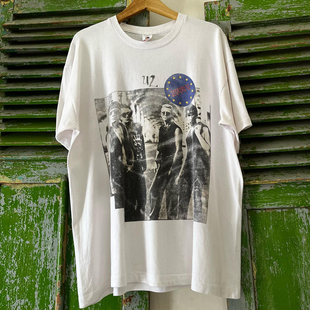 T恤潮牌vintage欧美高街摇滚重磅纯棉小领口半袖 乐队主题短袖