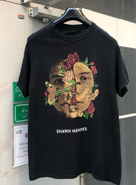 Shawn Mendes肖恩蒙德兹创意设计感vintage复古人像短袖男女T恤棉