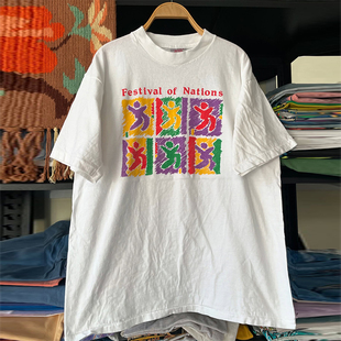 Festival Of Nations美式多巴胺涂鸦设计感短袖T恤BF潮酷五分袖男