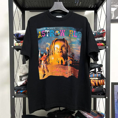 Astroworld印花美式复古高街风短袖T恤hiphop潮牌暗黑情侣半袖棉