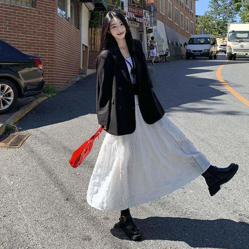 级气质双排扣经典戗驳领长袖宽松复古女西装外套