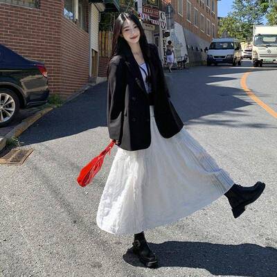 级气质双排扣经典戗驳领长袖宽松复古女西装外套