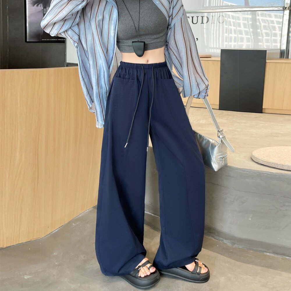 慵懒风弯刀阔腿裤女春夏季2026新款宽松显瘦垂坠感直筒休闲长裤子
