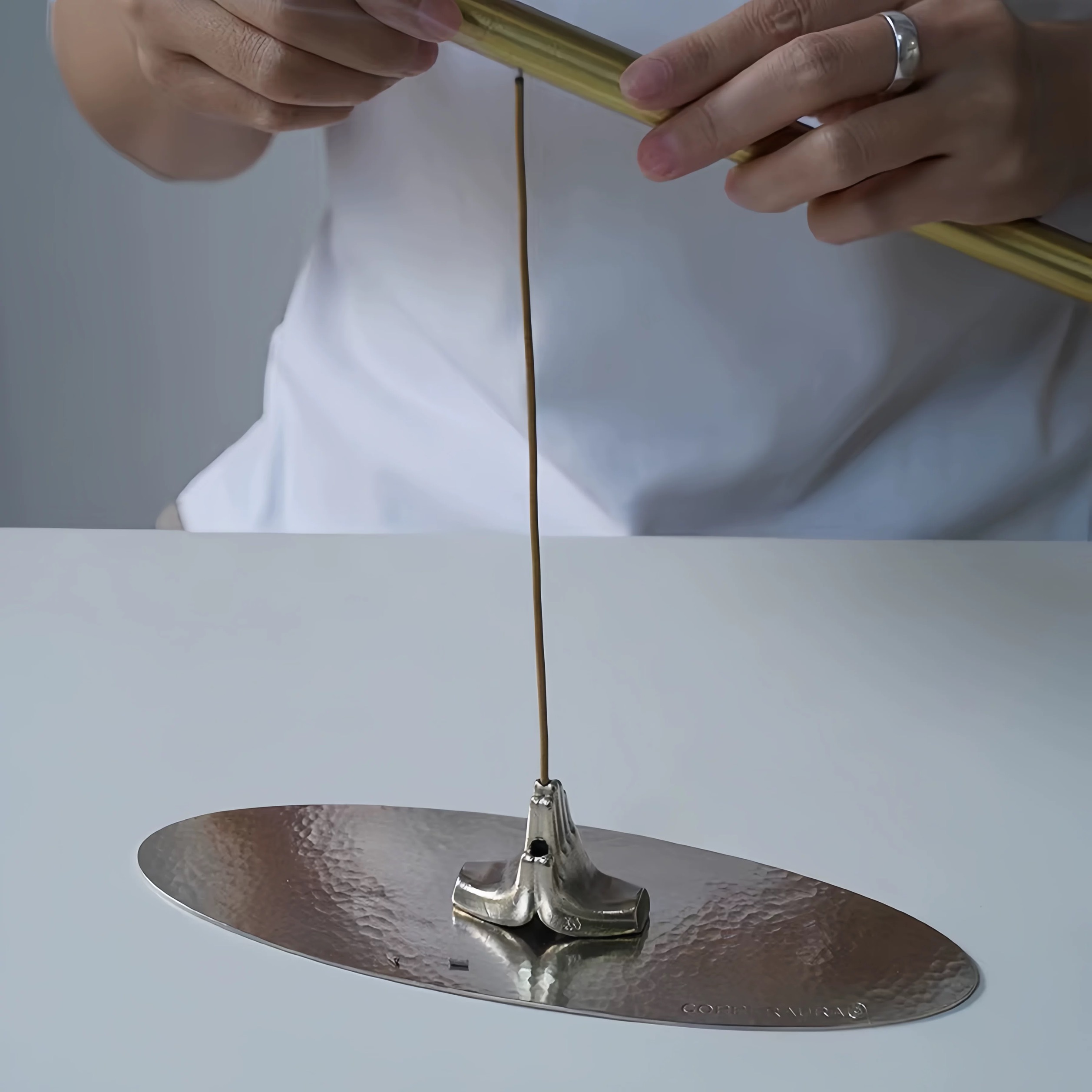 氛铜黄铜合掌香插原创手工香座