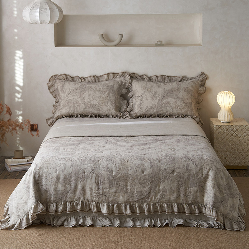 法式复古纯亚麻印花夏被四件套