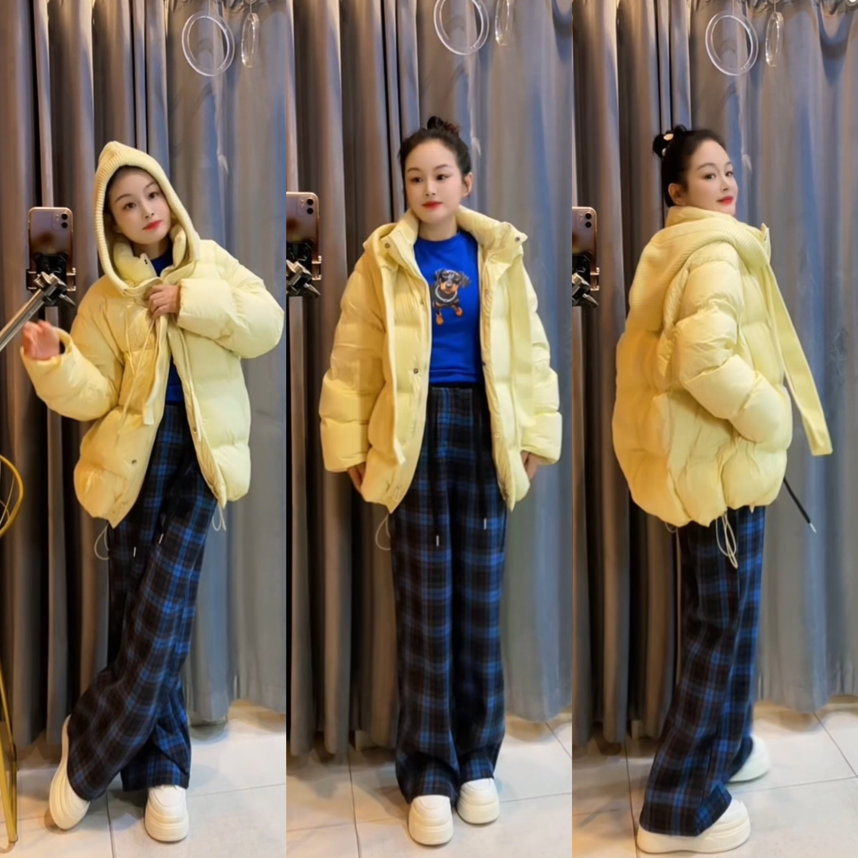 【漫步茶茶】5215针织帽中长款保暖羽绒服外套（含90%白鸭绒）