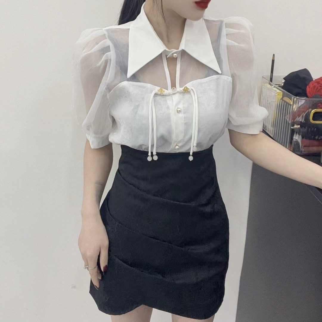 【比比看】上衣66630半裙66631夏装短袖衬衫短裙正品女装国风套装