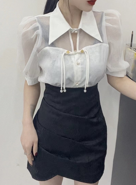 【比比看】上衣66630半裙66631夏装短袖衬衫短裙正品女装国风套装